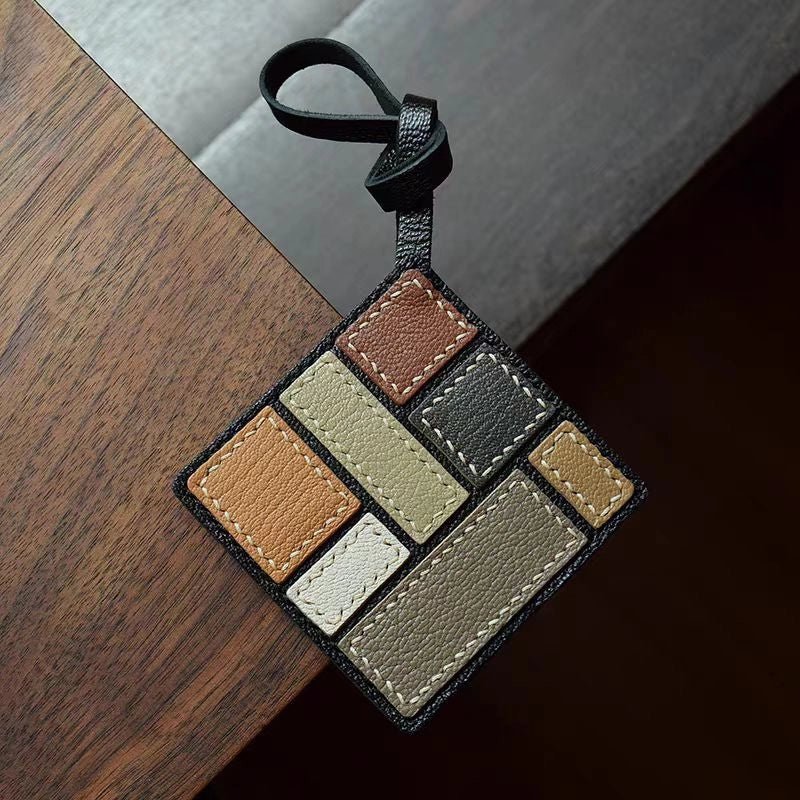 Mondrian - Inspired Geometric Leather Bag Charm, Handcrafted Art Accessory for Women, Minimalist Design, Unique Small Gift - Tomlynam