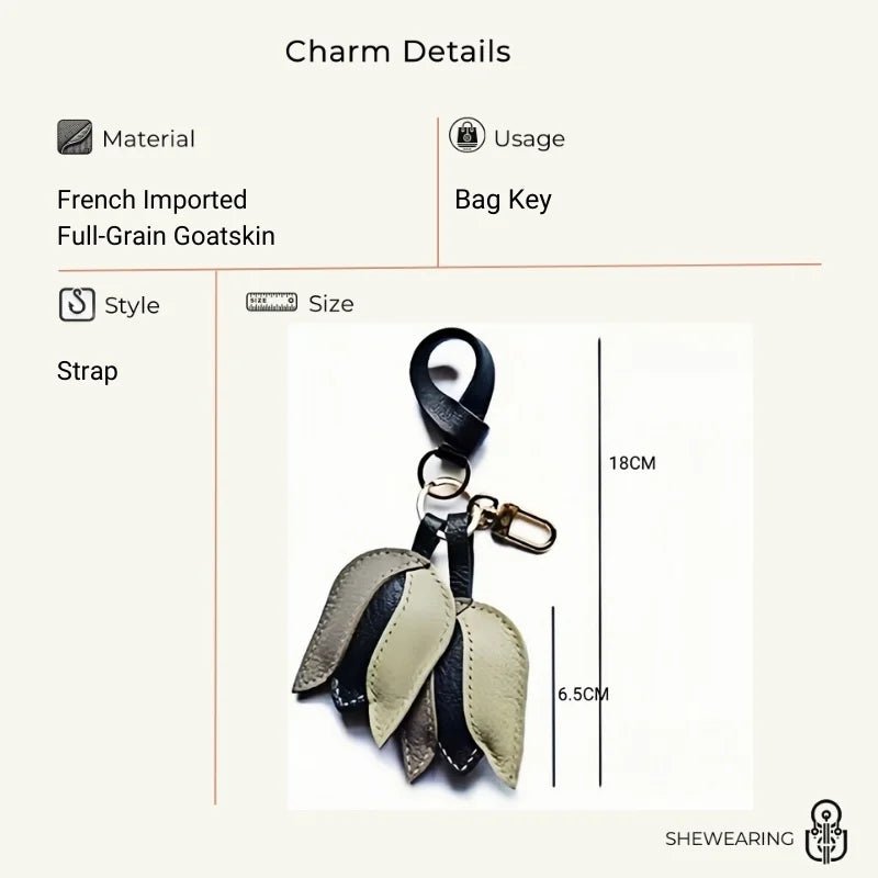 Morandi Tulip – Original Handcrafted Leather Bag Charm, Minimalist Design, French Goatskin Keychain, Elegant Gift for Her - Tomlynam