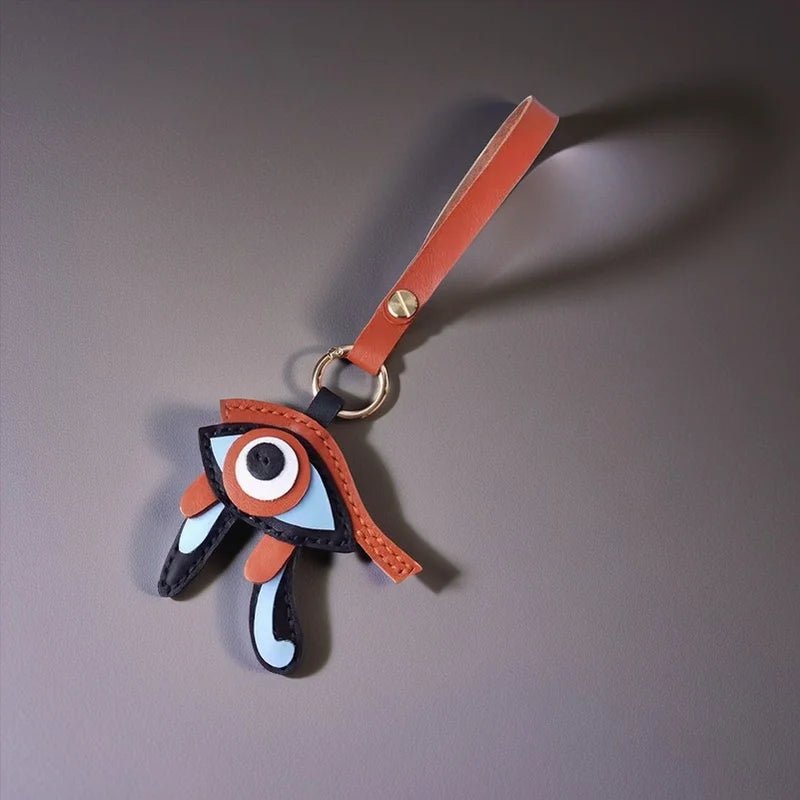 Mystic Eye of Horus Leather Bag Charm – Handmade Full - Grain Goatskin Keychain | Egyptian Protection Talisman | Lucky Pendant for Handbags - Tomlynam