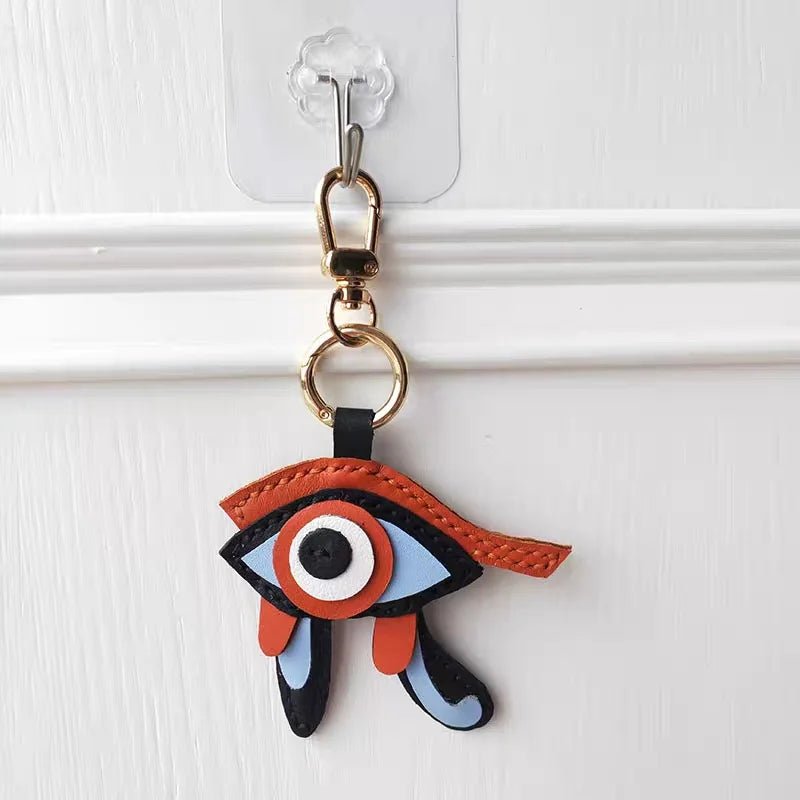 Mystic Eye of Horus Leather Bag Charm – Handmade Full - Grain Goatskin Keychain | Egyptian Protection Talisman | Lucky Pendant for Handbags - Tomlynam