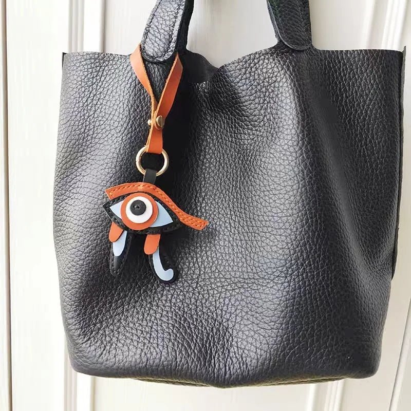Mystic Eye of Horus Leather Bag Charm – Handmade Full - Grain Goatskin Keychain | Egyptian Protection Talisman | Lucky Pendant for Handbags - Tomlynam