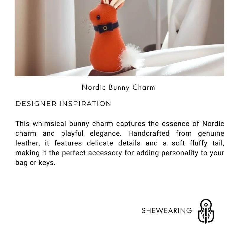 Nordic Bunny Leather Bag Charm – Handmade Full - Grain Leather Keychain | Whimsical Rabbit Pendant | Backpack & Handbag Decoration - Tomlynam