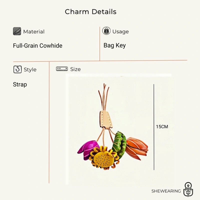 Nordic Floral Garden Leather Charm – Full - Grain Cowhide Handmade Accessory for Bags and Gifts, Blooming Style Elegance - Tomlynam