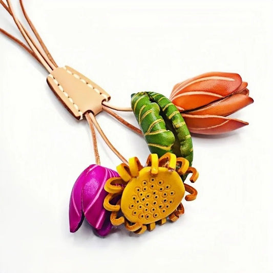 Nordic Floral Garden Leather Charm – Full - Grain Cowhide Handmade Accessory for Bags and Gifts, Blooming Style Elegance - Tomlynam
