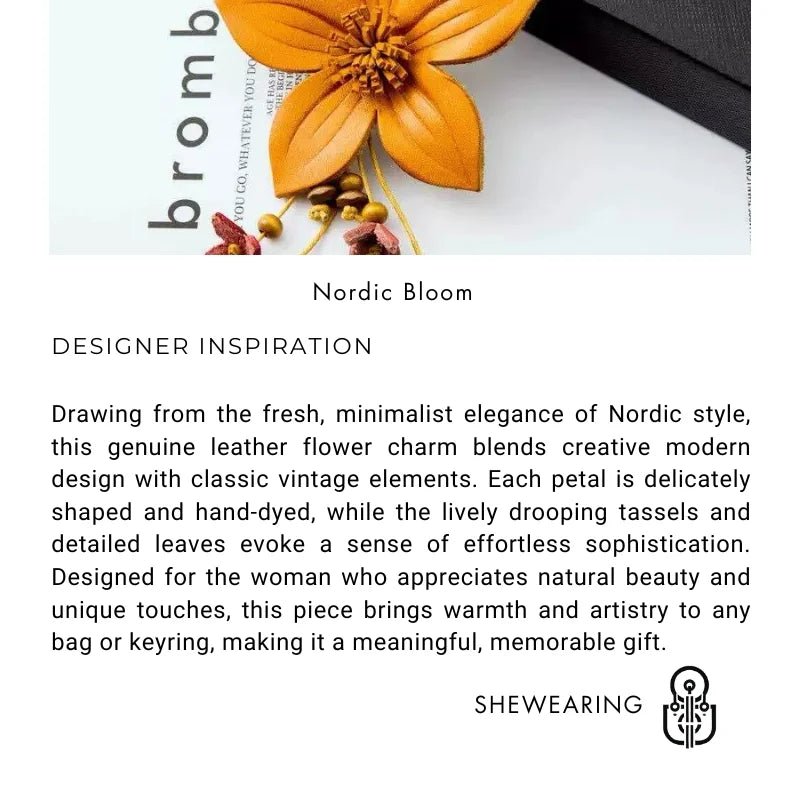 Nordic - Inspired Genuine Leather Floral Bag Charm – Retro Handmade Flower Keychain Pendant for Women | Creative Gift Accessory - Tomlynam