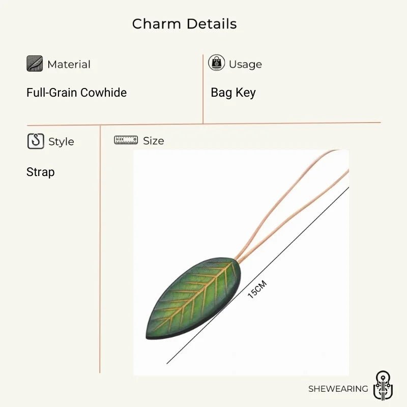 Nordic Minimalist Leaf Charm – Genuine Full - Grain Cowhide, Handcrafted Bag Accessory, Bookmark, Elegant Art Gift - Tomlynam