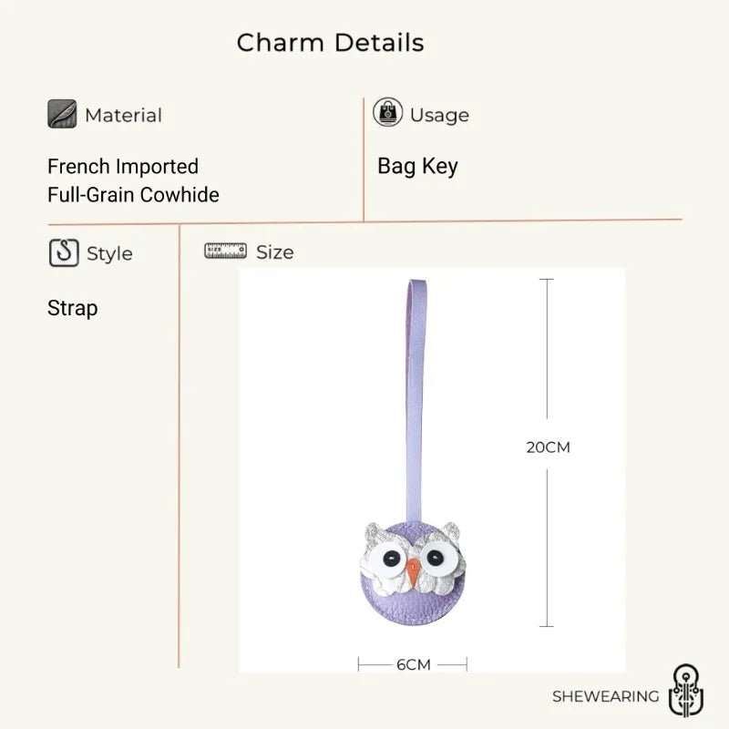 Nordic Owl Leather Bag Charm – Handmade Full - Grain Leather Keychain | Symbol of Wisdom & Protection | Backpack & Handbag Pendant - Tomlynam