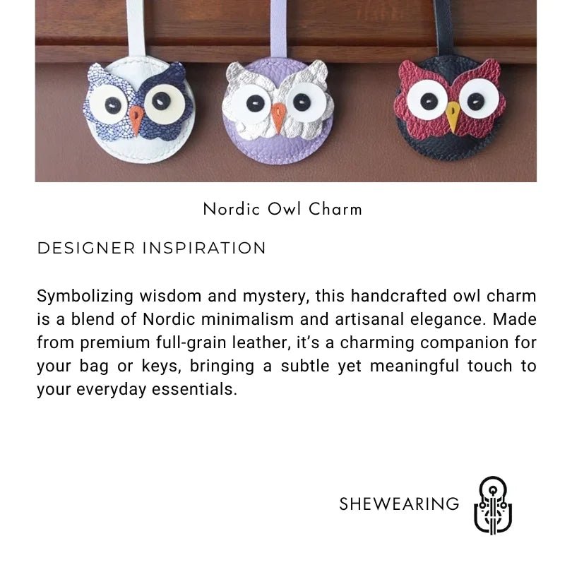 Nordic Owl Leather Bag Charm – Handmade Full - Grain Leather Keychain | Symbol of Wisdom & Protection | Backpack & Handbag Pendant - Tomlynam