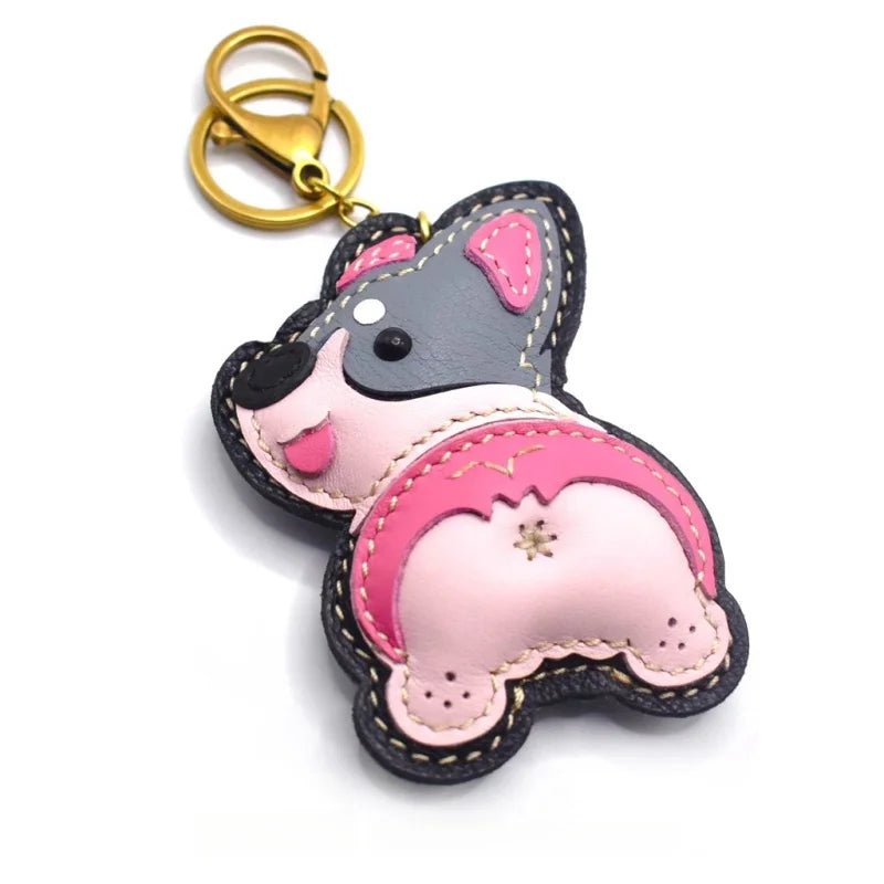Nordic - Style Corgi Leather Bag Charm – Handmade Full - Grain Cowhide Puppy Keychain | Car Pendant & Trendy Bookmark | Cute Zodiac Dog Accessory - Tomlynam