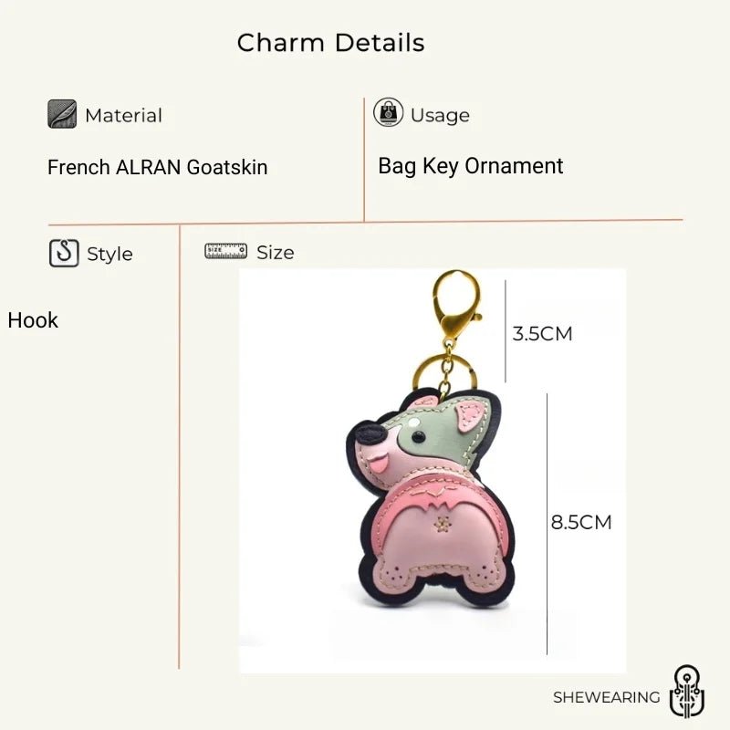Nordic - Style Corgi Leather Bag Charm – Handmade Full - Grain Cowhide Puppy Keychain | Car Pendant & Trendy Bookmark | Cute Zodiac Dog Accessory - Tomlynam