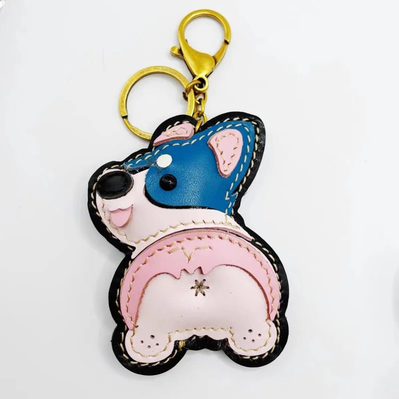 Nordic - Style Corgi Leather Bag Charm – Handmade Full - Grain Cowhide Puppy Keychain | Car Pendant & Trendy Bookmark | Cute Zodiac Dog Accessory - Tomlynam