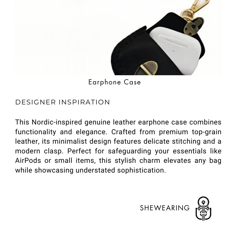Nordic - Style Genuine Leather Earphone Case – Handmade Top - Grain Cowhide Bag Charm for AirPods or Coins, Creative and Minimalist Accessory - Tomlynam