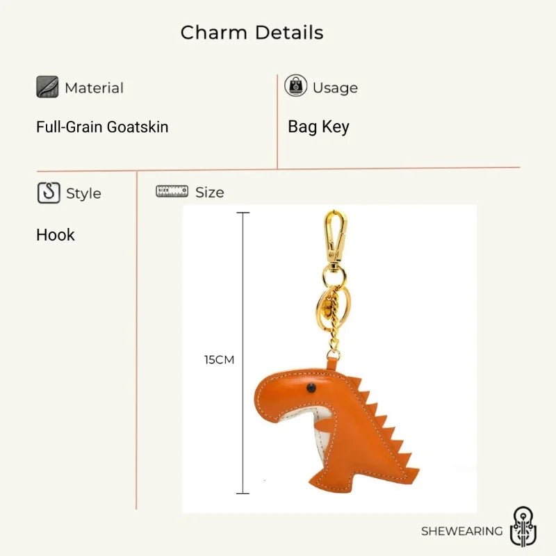 Nordic - Style Lucky Dino Leather Bag Charm – Handmade Full - Grain Leather Keychain | Year of the Dragon Zodiac Charm | Bookmark & Handbag Pendant - Tomlynam