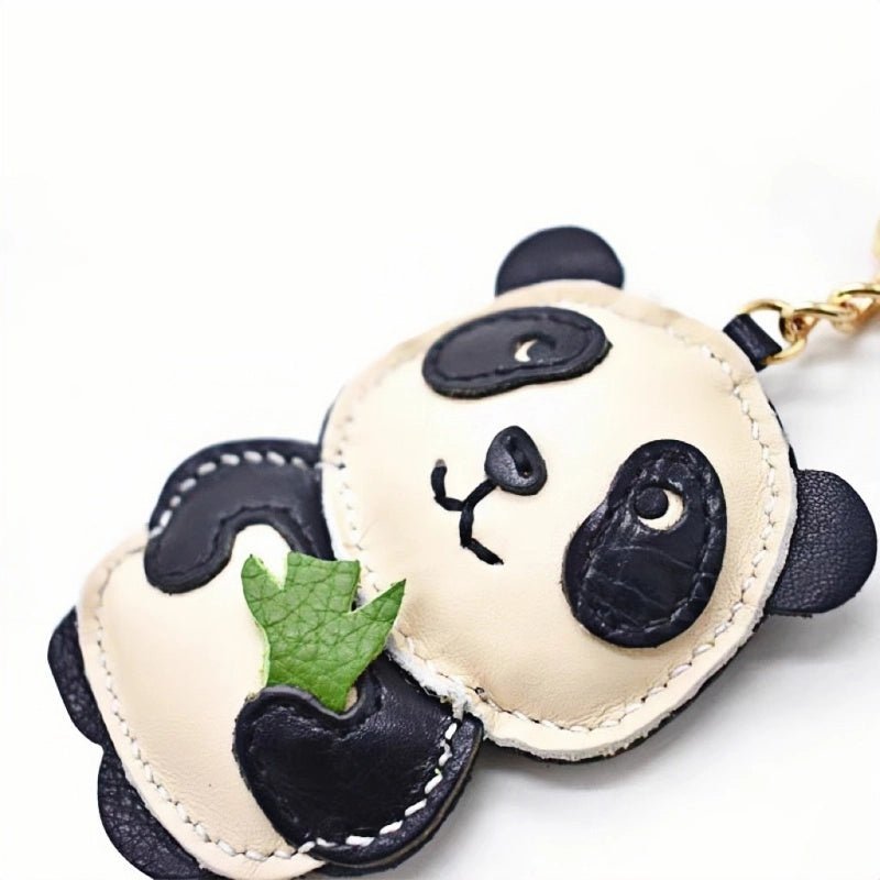 Nordic Style Panda Leather Bag Charm – Handmade Full - Grain Cowhide Keychain & Couple Ornament - Tomlynam