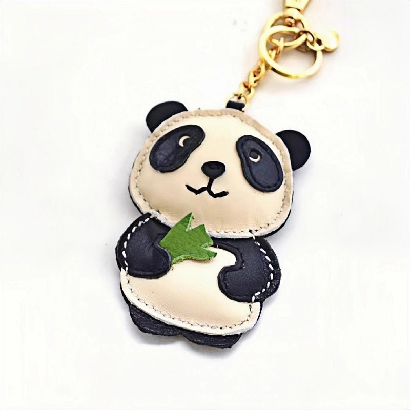 Nordic Style Panda Leather Bag Charm – Handmade Full - Grain Cowhide Keychain & Couple Ornament - Tomlynam