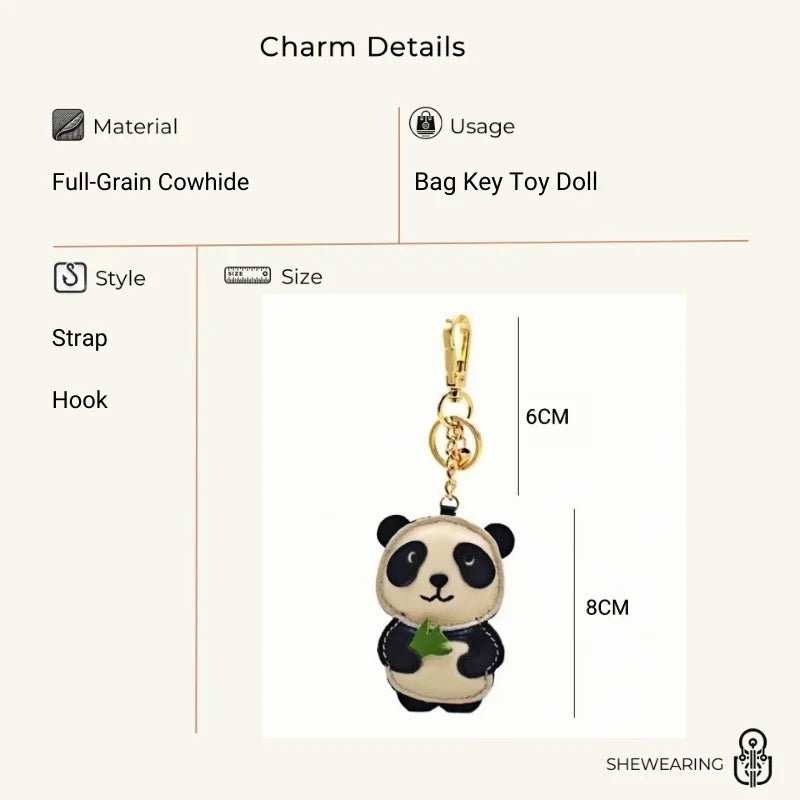 Nordic Style Panda Leather Bag Charm – Handmade Full - Grain Cowhide Keychain & Couple Ornament - Tomlynam