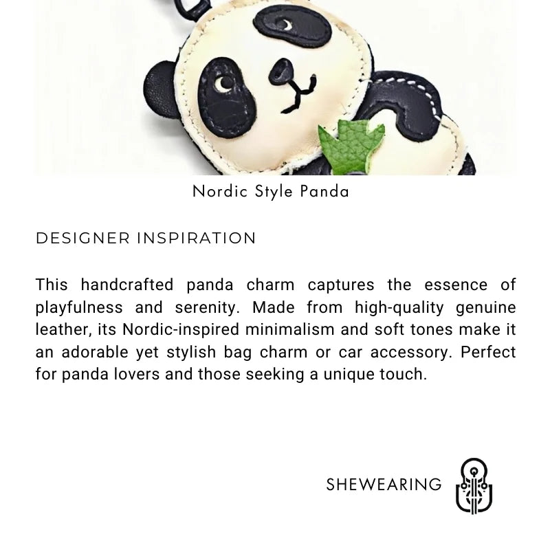 Nordic Style Panda Leather Bag Charm – Handmade Full - Grain Cowhide Keychain & Couple Ornament - Tomlynam