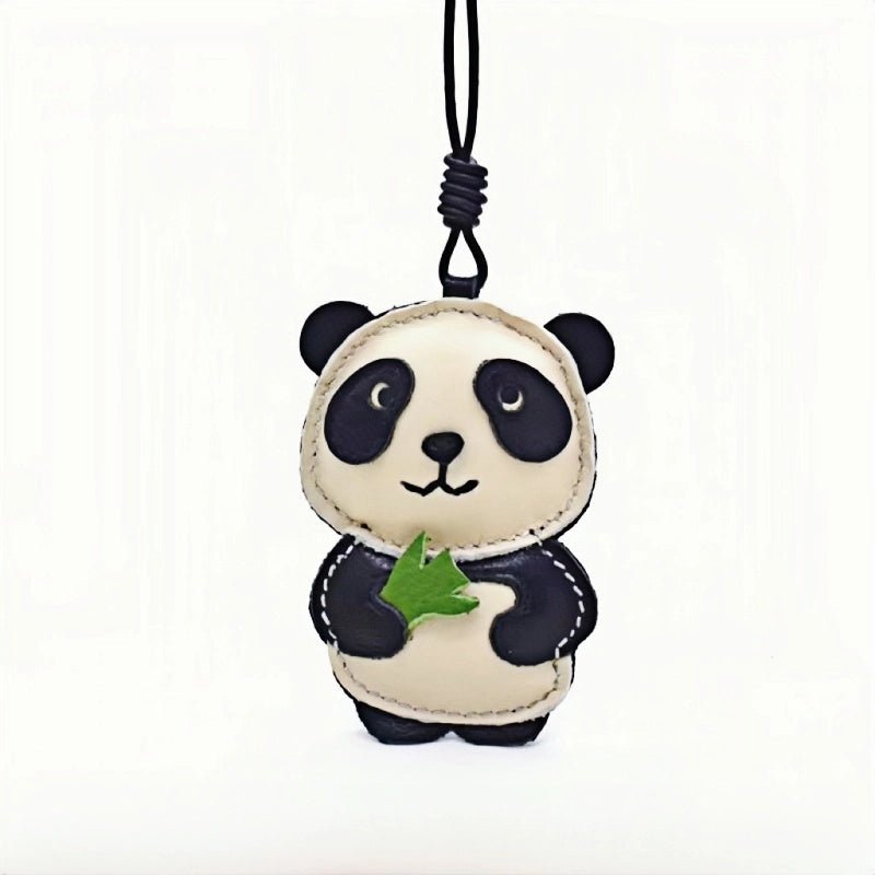 Nordic Style Panda Leather Bag Charm – Handmade Full - Grain Cowhide Keychain & Couple Ornament - Tomlynam