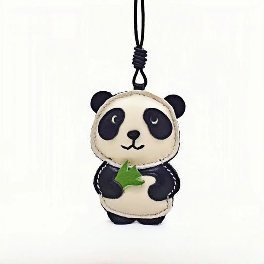 Nordic Style Panda Leather Bag Charm – Handmade Full - Grain Cowhide Keychain & Couple Ornament - Tomlynam
