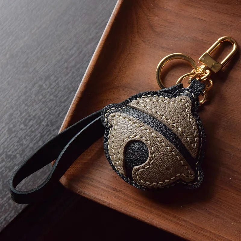 Nostalgic Bell - Shaped Leather Bag Charm – Handmade Full - Grain Goatskin Keychain | Cute Ornament for Purse | Whimsical Childhood - Inspired Gift - Tomlynam