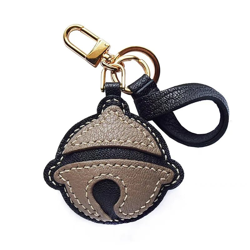 Nostalgic Bell - Shaped Leather Bag Charm – Handmade Full - Grain Goatskin Keychain | Cute Ornament for Purse | Whimsical Childhood - Inspired Gift - Tomlynam