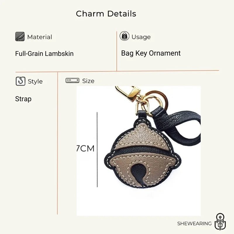 Nostalgic Bell - Shaped Leather Bag Charm – Handmade Full - Grain Goatskin Keychain | Cute Ornament for Purse | Whimsical Childhood - Inspired Gift - Tomlynam
