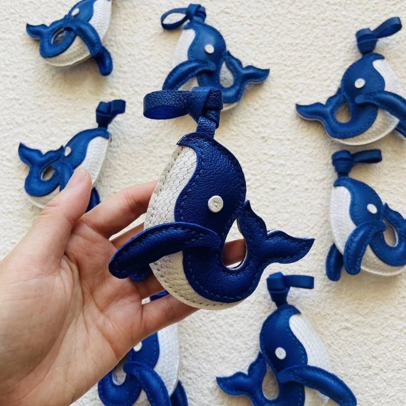 Ocean - Inspired Blue Whale Leather Bag Charm – Handmade Full - Grain Leather | Car Key Accessory | Nautical Gift for Women - Tomlynam