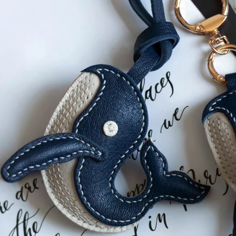 Ocean - Inspired Blue Whale Leather Bag Charm – Handmade Full - Grain Leather | Car Key Accessory | Nautical Gift for Women - Tomlynam