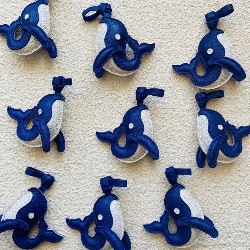 Ocean - Inspired Blue Whale Leather Bag Charm – Handmade Full - Grain Leather | Car Key Accessory | Nautical Gift for Women - Tomlynam