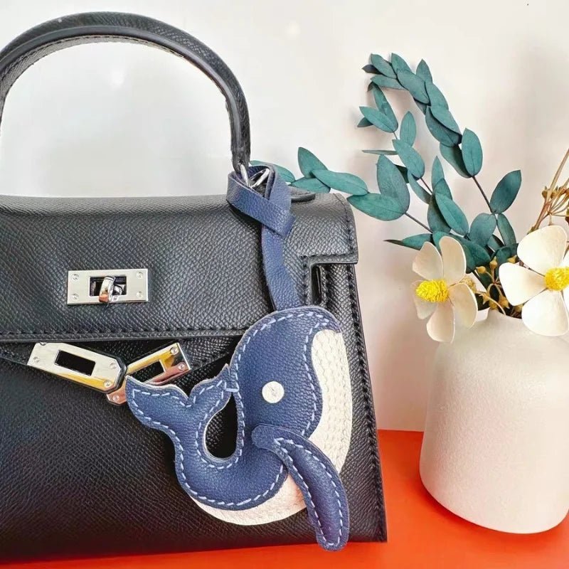 Ocean - Inspired Blue Whale Leather Bag Charm – Handmade Full - Grain Leather | Car Key Accessory | Nautical Gift for Women - Tomlynam