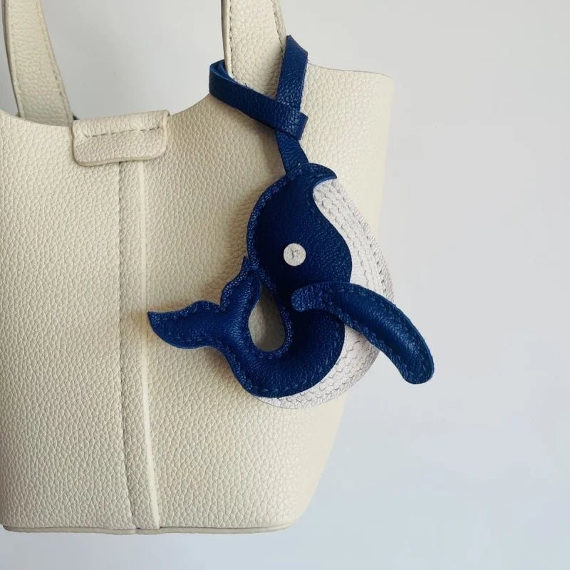 Ocean - Inspired Blue Whale Leather Bag Charm – Handmade Full - Grain Leather | Car Key Accessory | Nautical Gift for Women - Tomlynam