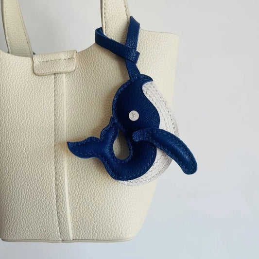Ocean - Inspired Blue Whale Leather Bag Charm – Handmade Full - Grain Leather | Car Key Accessory | Nautical Gift for Women - Tomlynam