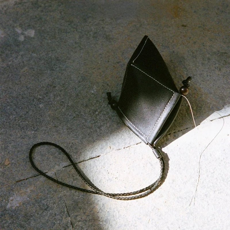 Origami Leather Pouch Charm – Handcrafted Sculptural Bag Accessory | Minimalist Geometric Design | Functional Gift for Modern Aesthetes - Tomlynam