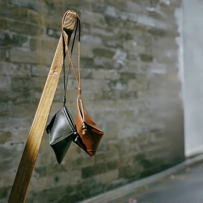 Origami Leather Pouch Charm – Handcrafted Sculptural Bag Accessory | Minimalist Geometric Design | Functional Gift for Modern Aesthetes - Tomlynam