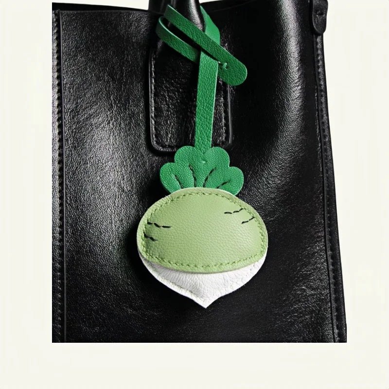 Original Design Leather Carrot Bag Charm – Handmade Lambskin Pendant, Cute Whimsical Keychain Accessory - Tomlynam