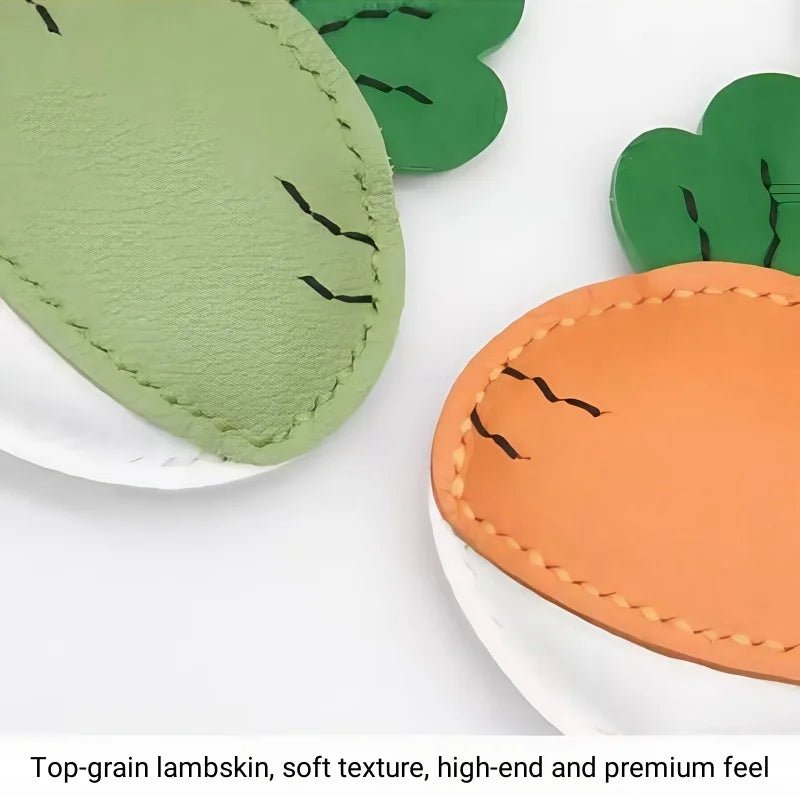 Original Design Leather Carrot Bag Charm – Handmade Lambskin Pendant, Cute Whimsical Keychain Accessory - Tomlynam