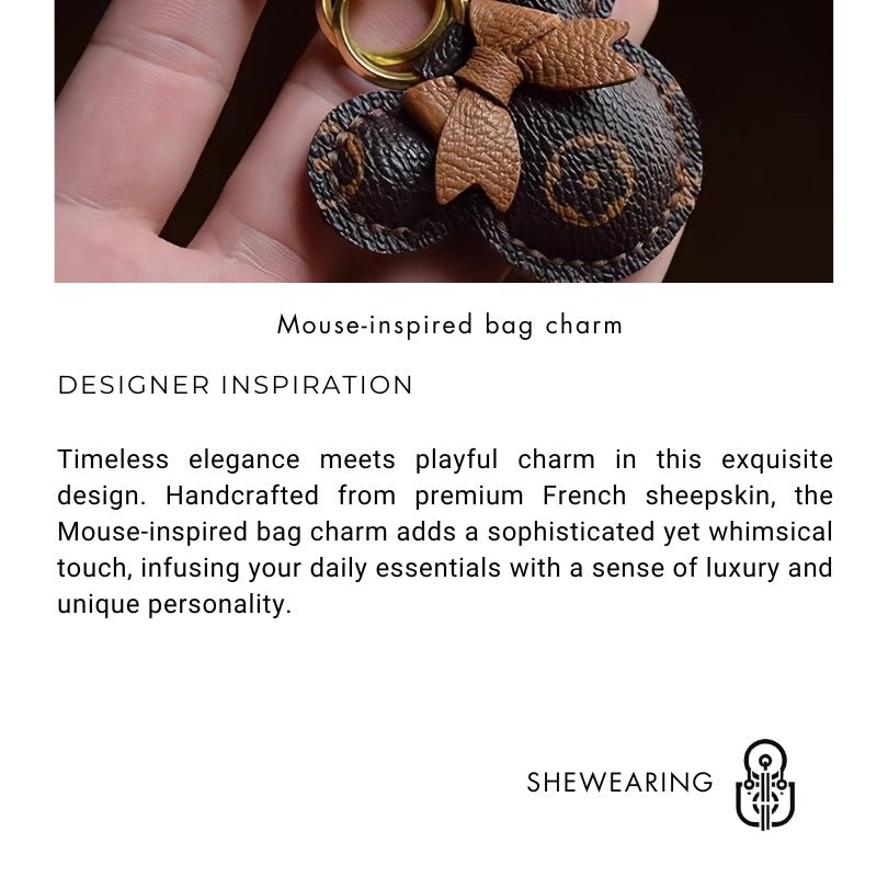 Original Design Mouse - Inspired Bag Charm | Handmade Genuine Leather with Classic Monogram | Elegant Gift for Her - Tomlynam
