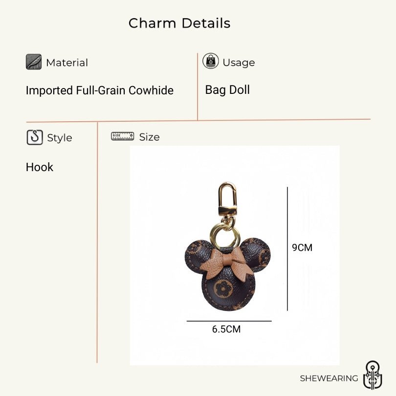 Original Design Mouse - Inspired Bag Charm | Handmade Genuine Leather with Classic Monogram | Elegant Gift for Her - Tomlynam