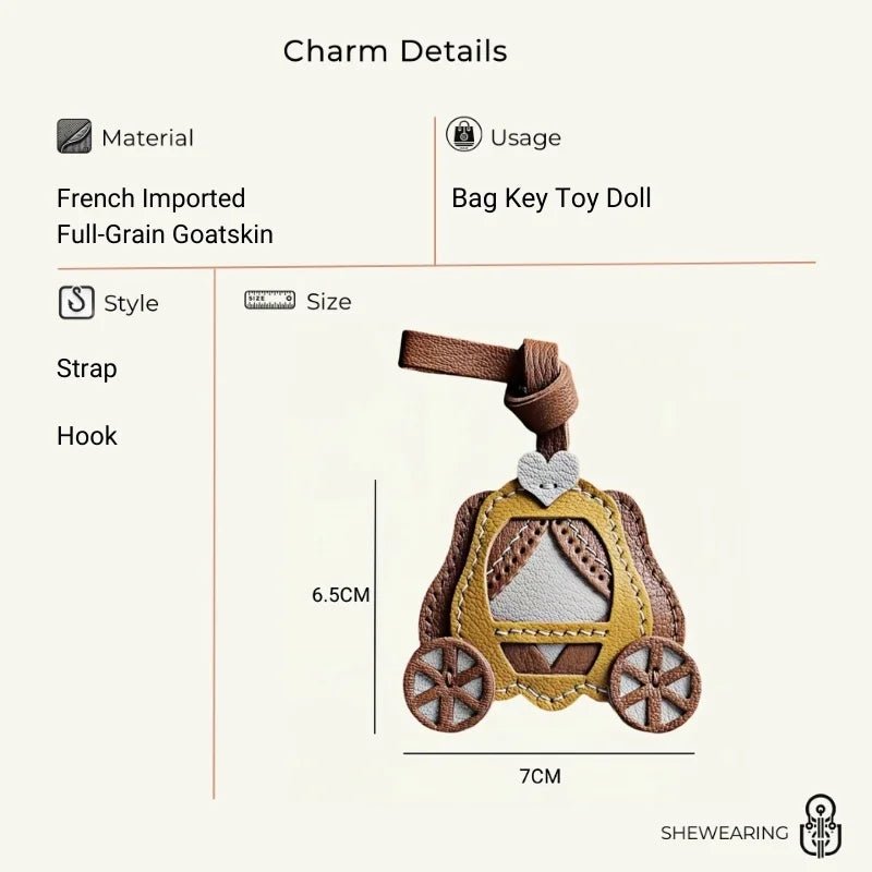 Original Designed Pumpkin Carriage Bag Charm, Handcrafted Full - Grain Goatskin, Elegant Keychain, Couple Gift, Luxury Car Bag Decoration - Tomlynam