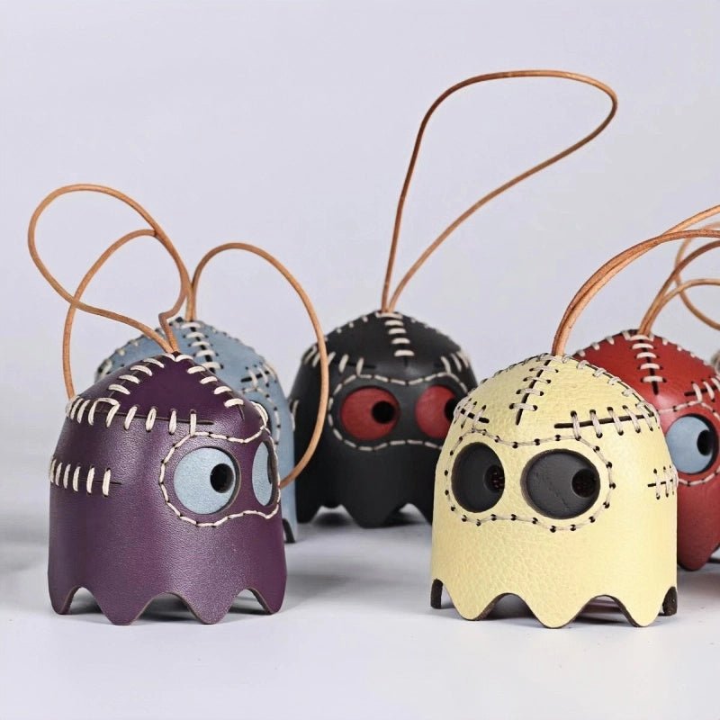 Pac - Man Leather Bag Charm – Handcrafted, Full - Grain Cowhide, Nostalgic Design, Playful Wind Chime Accessory for Bags or Keys - Tomlynam