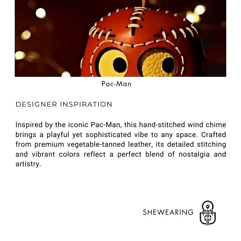 Pac - Man Leather Bag Charm – Handcrafted, Full - Grain Cowhide, Nostalgic Design, Playful Wind Chime Accessory for Bags or Keys - Tomlynam