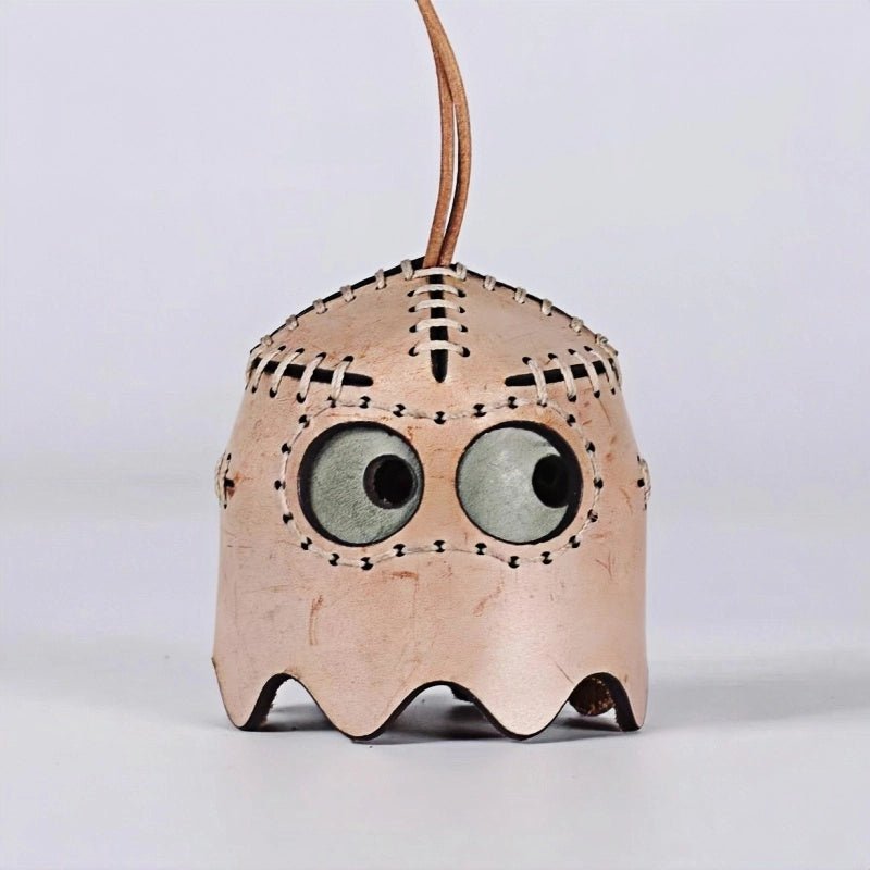 Pac - Man Leather Bag Charm – Handcrafted, Full - Grain Cowhide, Nostalgic Design, Playful Wind Chime Accessory for Bags or Keys - Tomlynam