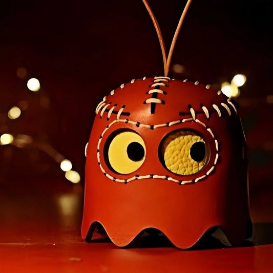 Pac - Man Leather Bag Charm – Handcrafted, Full - Grain Cowhide, Nostalgic Design, Playful Wind Chime Accessory for Bags or Keys - Tomlynam