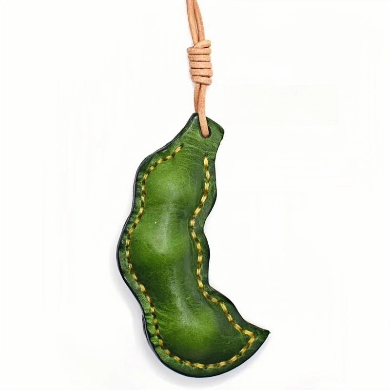 Peaceful Leather Pea Charm – Handcrafted Full - Grain Cowhide Bag Ornament, Dual - Sided Keychain, Car Accessory, Unique Gift for Any Occasion - Tomlynam