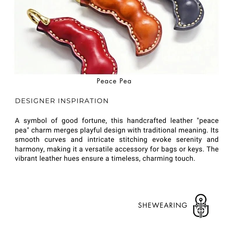 Peaceful Leather Pea Charm – Handcrafted Full - Grain Cowhide Bag Ornament, Dual - Sided Keychain, Car Accessory, Unique Gift for Any Occasion - Tomlynam