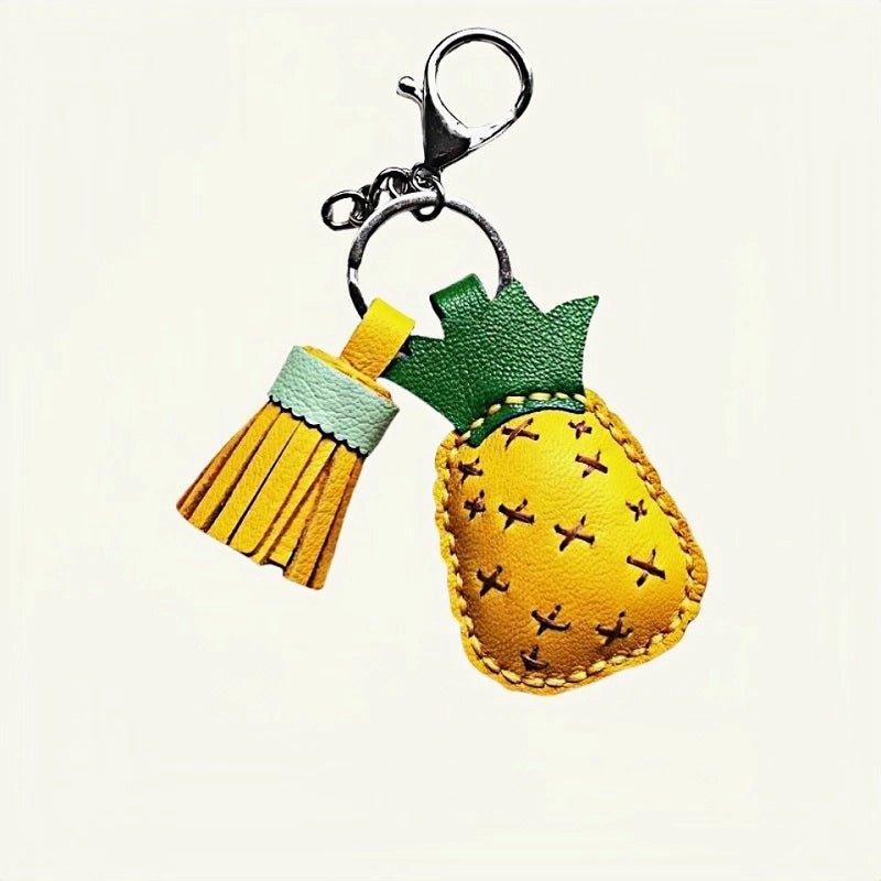 Pineapple Tassel Bag Charm – Handcrafted Full - Grain Lambskin Keychain, Tropical Style, Cute and Colorful Gift for Women and Friends - Tomlynam