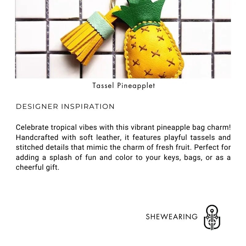 Pineapple Tassel Bag Charm – Handcrafted Full - Grain Lambskin Keychain, Tropical Style, Cute and Colorful Gift for Women and Friends - Tomlynam