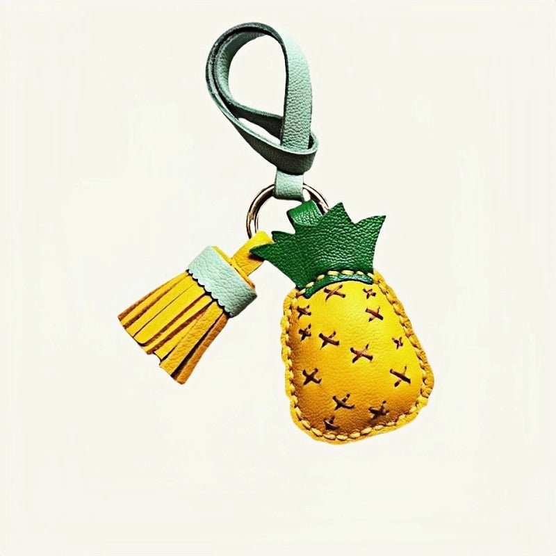 Pineapple Tassel Bag Charm – Handcrafted Full - Grain Lambskin Keychain, Tropical Style, Cute and Colorful Gift for Women and Friends - Tomlynam