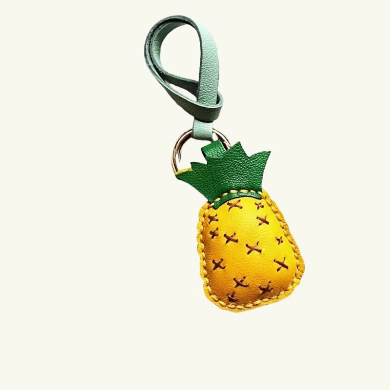 Pineapple Tassel Bag Charm – Handcrafted Full - Grain Lambskin Keychain, Tropical Style, Cute and Colorful Gift for Women and Friends - Tomlynam