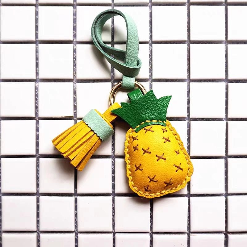 Pineapple Tassel Bag Charm – Handcrafted Full - Grain Lambskin Keychain, Tropical Style, Cute and Colorful Gift for Women and Friends - Tomlynam
